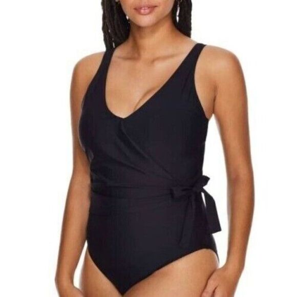 Birdsong Slimming Wrap Underwire One-Piece Swimsuit, Black, 14, 42C 40D 38E NEW - Picture 15 of 16